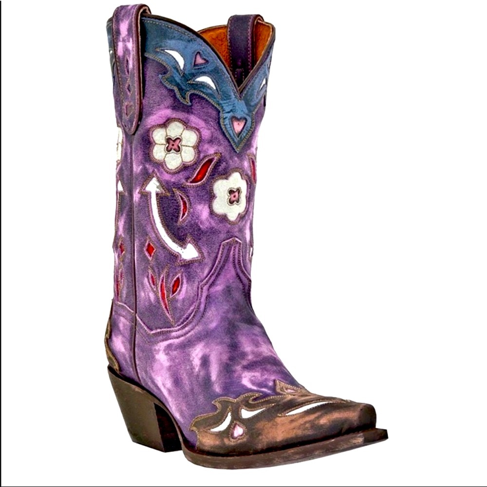 Dan Post Vintage Floral and Arrow Western Cowgirl Boots In Purple size 6